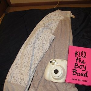 Light Coffee Brown and White Laced Sweater